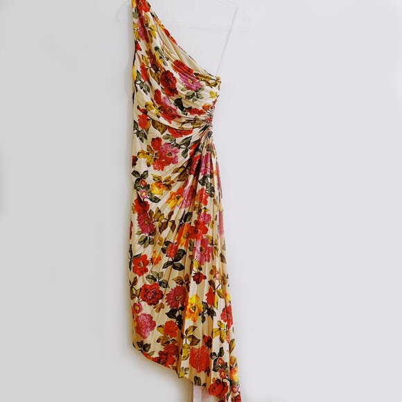 Romantic Garden Pleated Asymmetric Midi Dress with Cutout - Picture 6 of 12